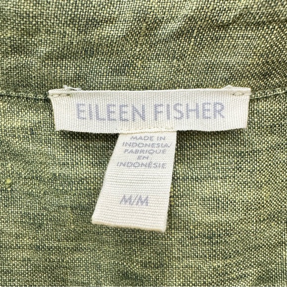 Eileen Fisher Washed Organic Linen Delave Short-Sleeve Shirt Green Sz Medium - Picture 6 of 7